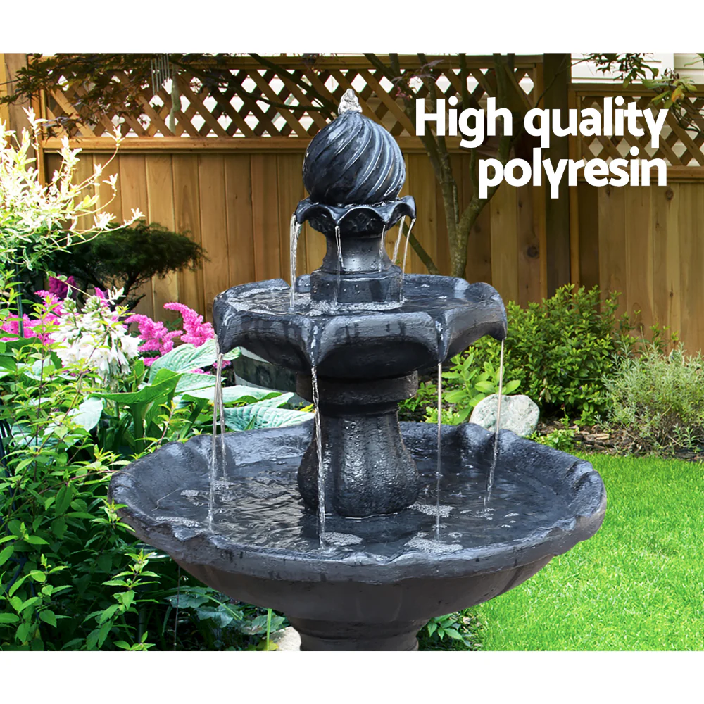 Solar Water Feature 3-Tier Fountain with Pump Kit Bird Bath 93cm - Black - Nurns