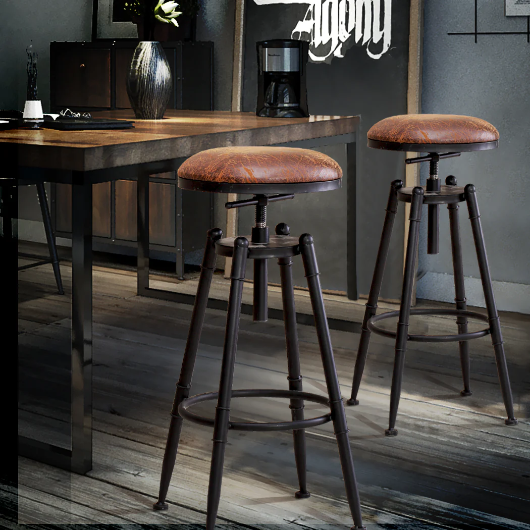 Set of 4 Trieste Rustic Industrial Bar Stool Kitchen Stool Barstool Swivel Dining Chair - Wood - Nurns