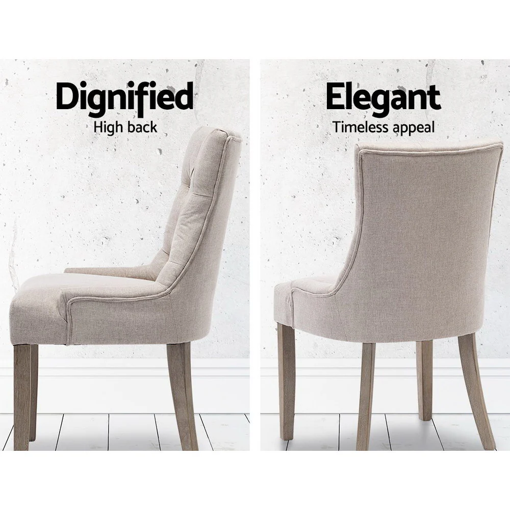 Bristol Set of 2 Dining Chairs Linen French Provincial - Beige - Nurns