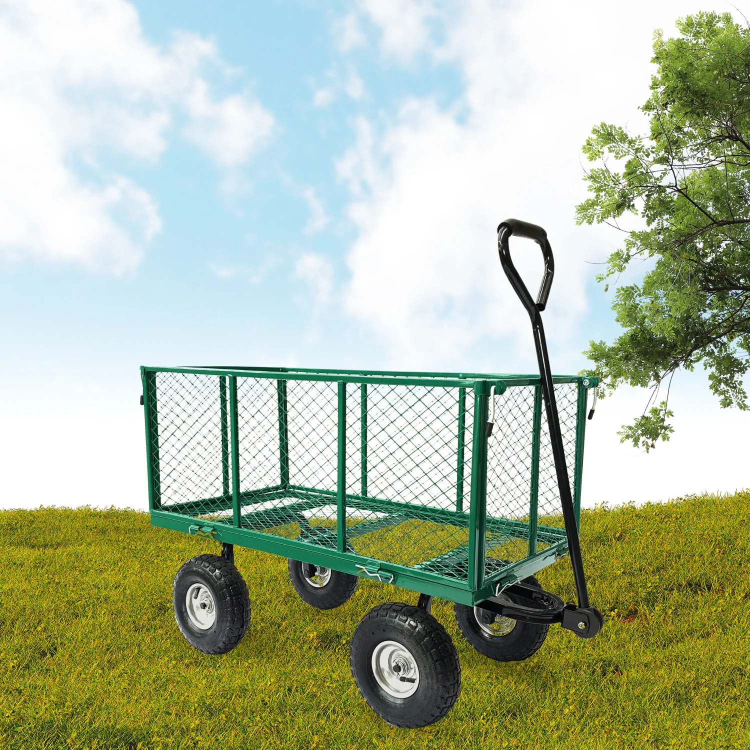 Steel Mesh Garden Trolley Cart - Green - Nurns