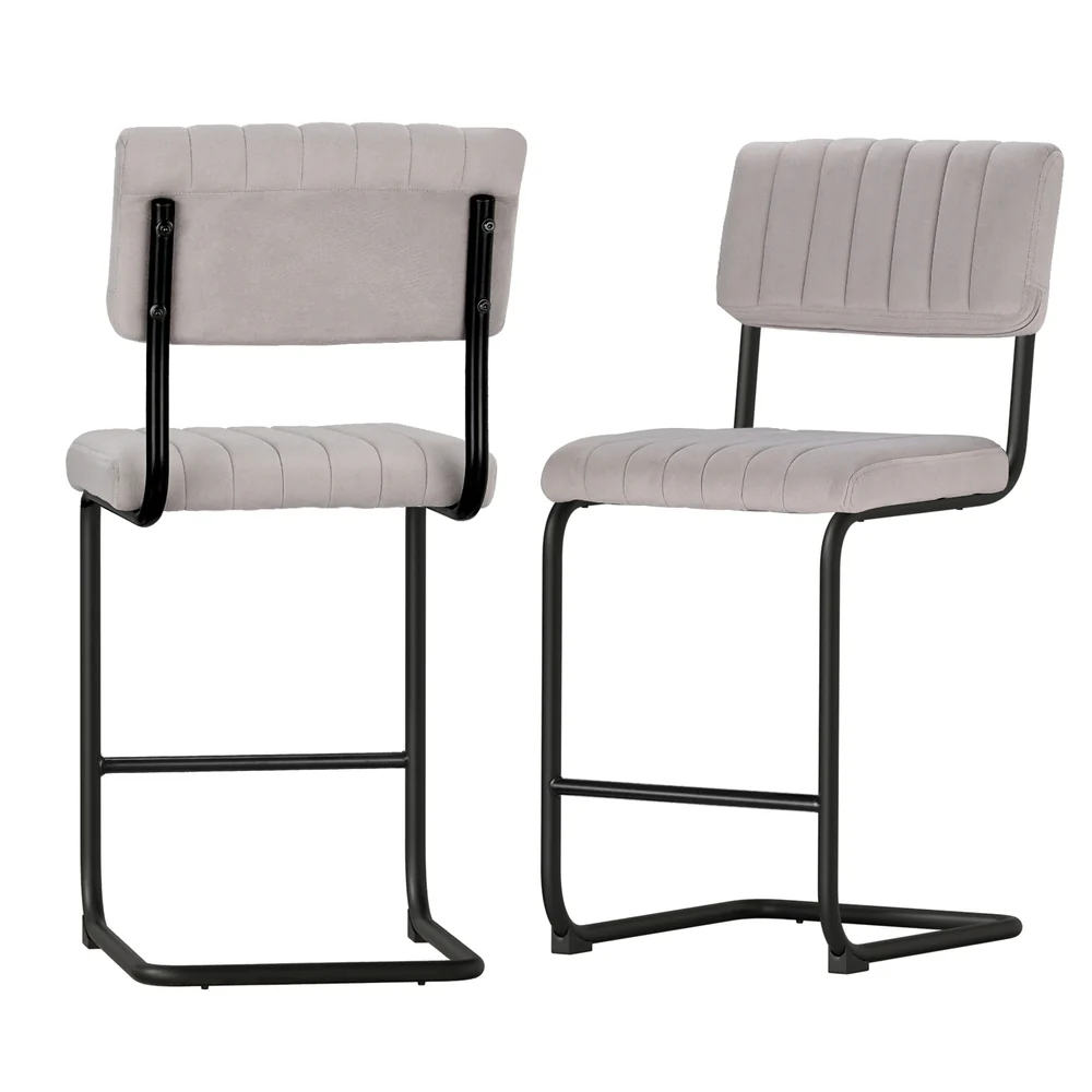 Set of 2 Nairobi Bar Stools Velvet Chairs - Grey - Nurns