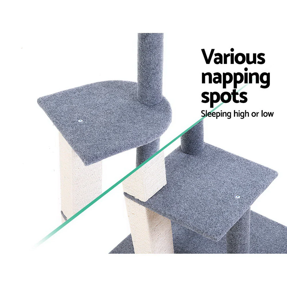 Cat Tree 124cm Trees Scratching Post Scratcher Tower Condo House Furniture Wood Steps - Grey - Nurns