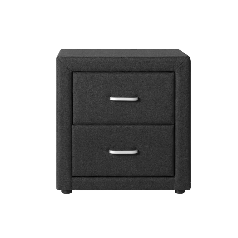 Kildonan Fabric Bedside Tables with 2 Drawers - Charcoal - Nurns