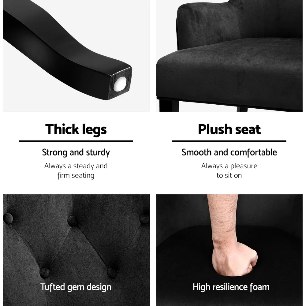 Arden Dining Chair Velvet French Provincial Armchair - Black - Nurns