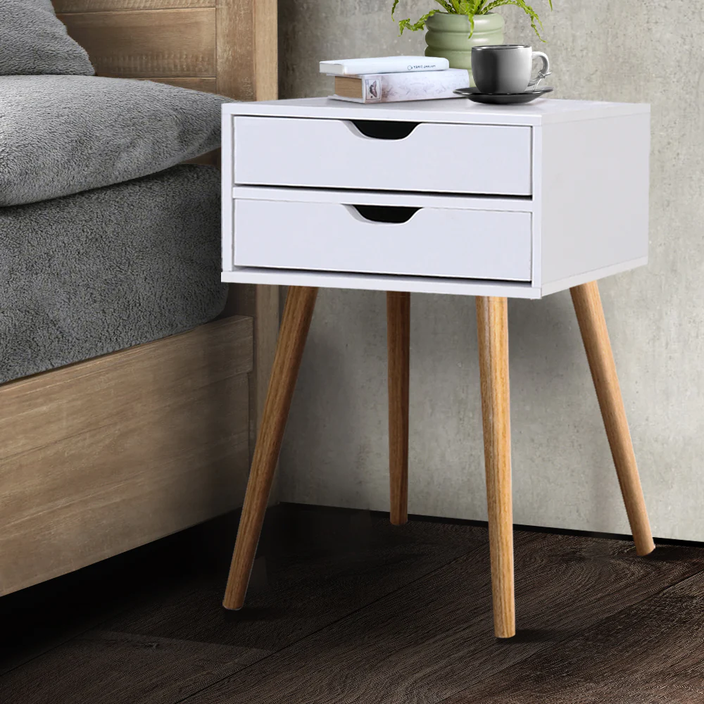 Oshawa Particle Board Bedside Tables Side Table Nightstand Wood Storage Cabinet with 2 Drawers - White - Nurns