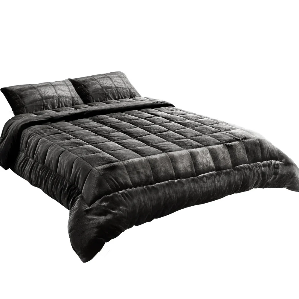 Queen Giselle Bedding Faux Mink Quilt Charcoal - Nurns