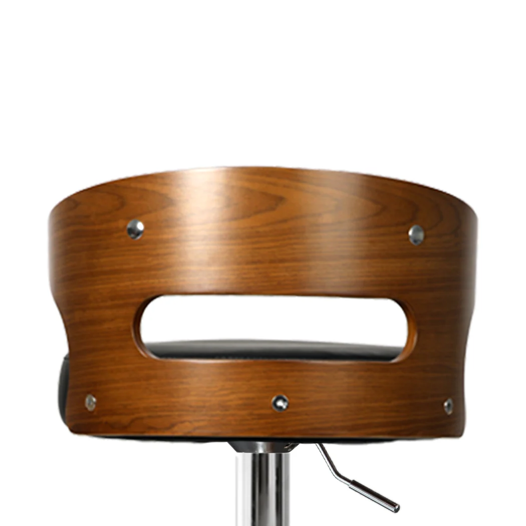 85cm Leipzig Kitchen Bar Stools Gas Lift Wooden Beech Stool Metal Barstools - Black & Silver - Nurns