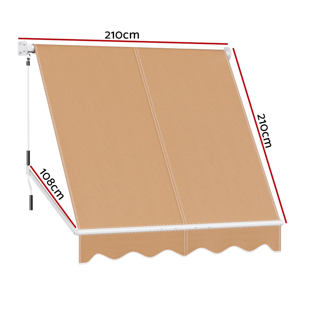 Instahut Window Fixed Pivot Arm Awning Outdoor Retractable Canopy 2.1x2.1M Beige - Nurns