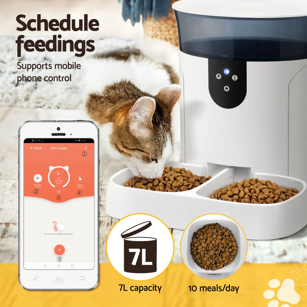 7L Automatic Pet Feeder Dog Cat Wifi Auto Smart Food Dispenser Timer Feed - Nurns