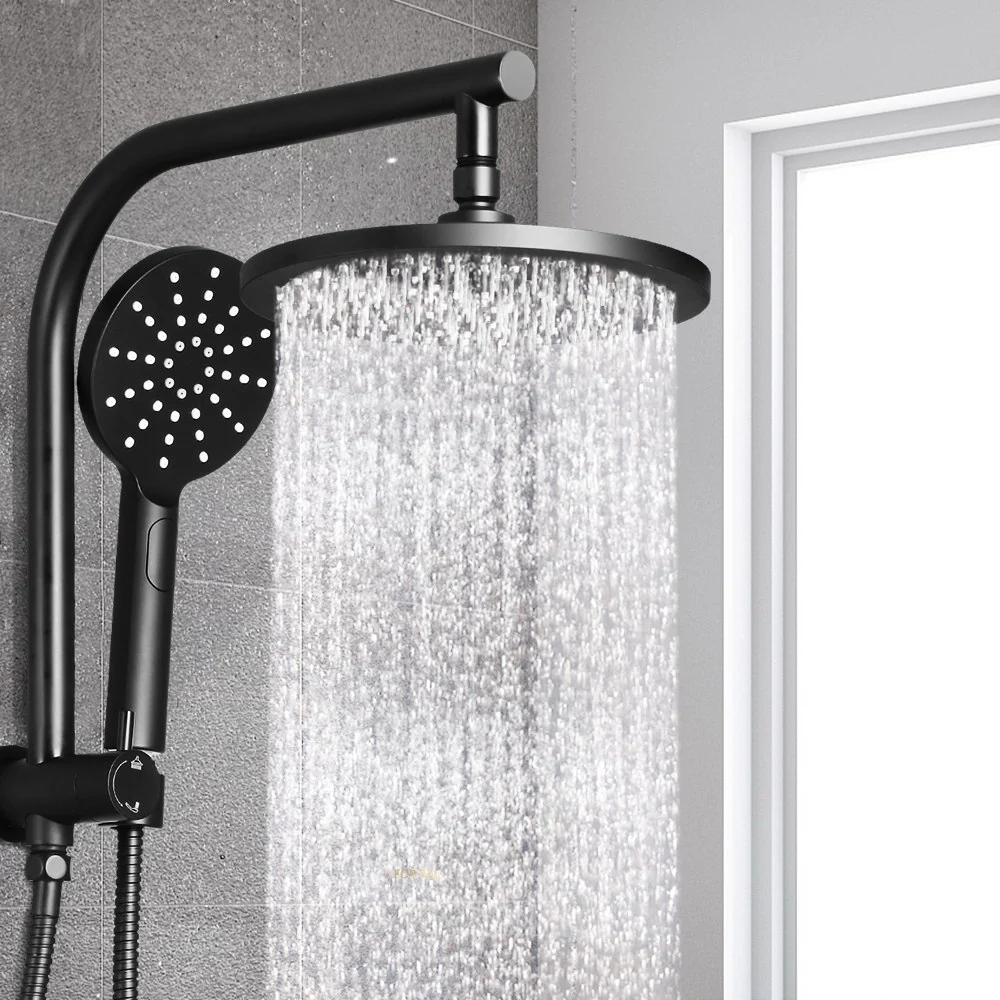 9'' Rain Shower Head Set Handheld Round High Pressure Black - Nurns