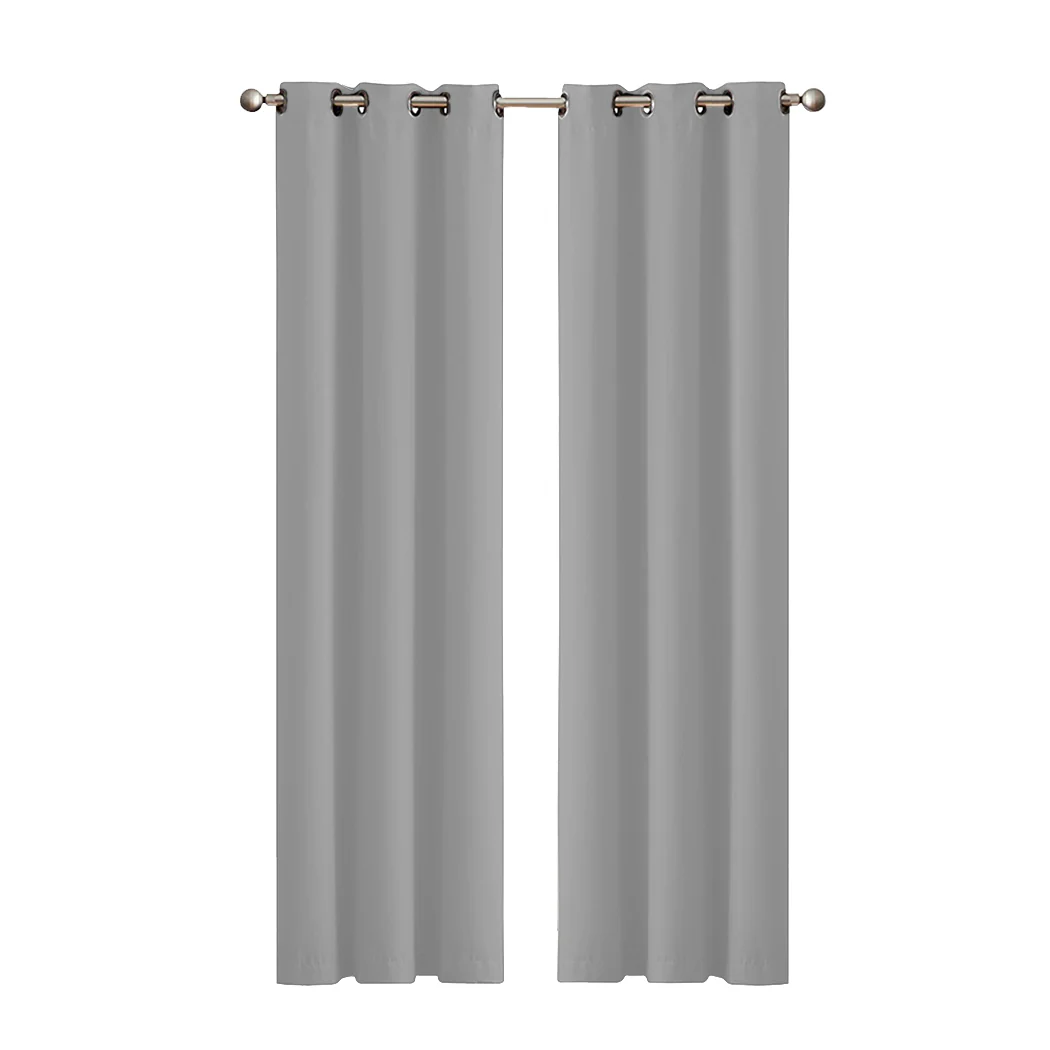 Set of 2 132x160cm Blockout Curtains Panels 3 Layers - Grey - Nurns