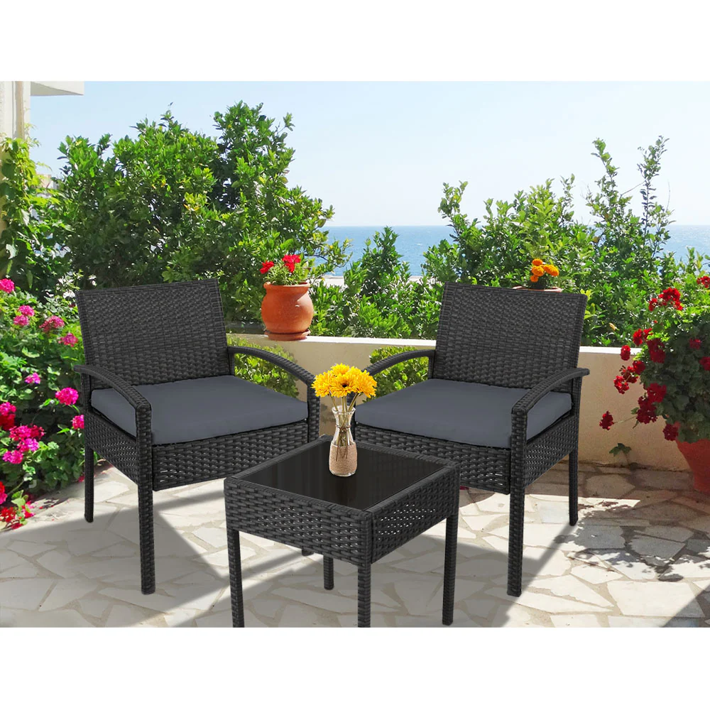 Harold 2-Seater Furniture 3-Piece Outdoor Setting - Black - Nurns