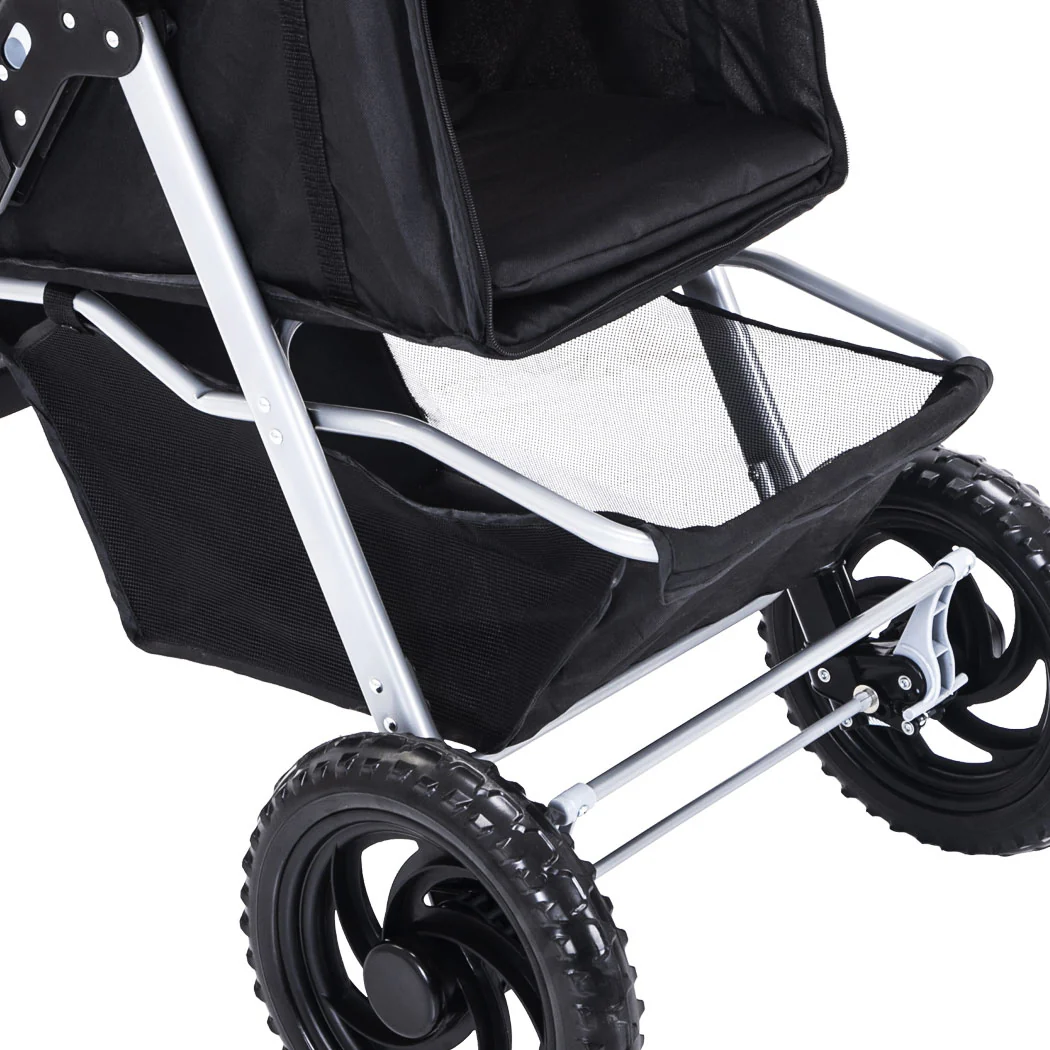 Pet Stroller Pram Dog Carrier Trailer Strollers 3 Wheels Foldable Large - Black Large - Nurns