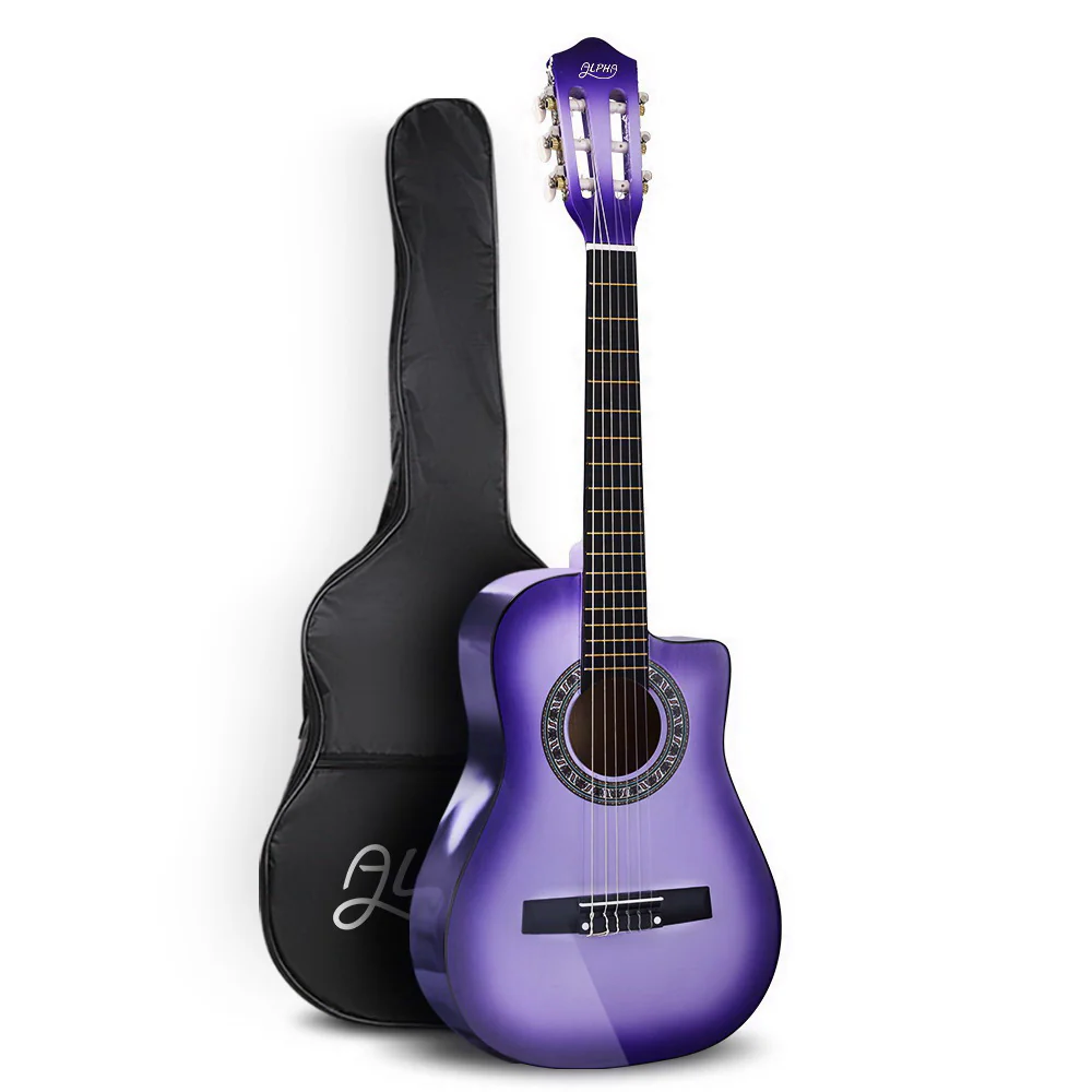 Alpha 34 Inch Classical Guitar Wooden Body Nylon String Beginner Kids Gift Purple - Nurns