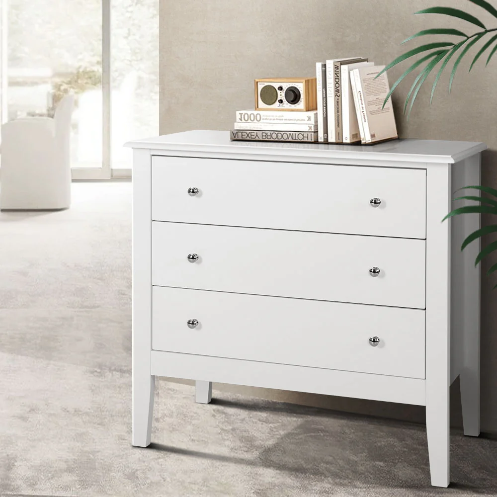 Artiss 3 Chest of Drawers - White - Nurns
