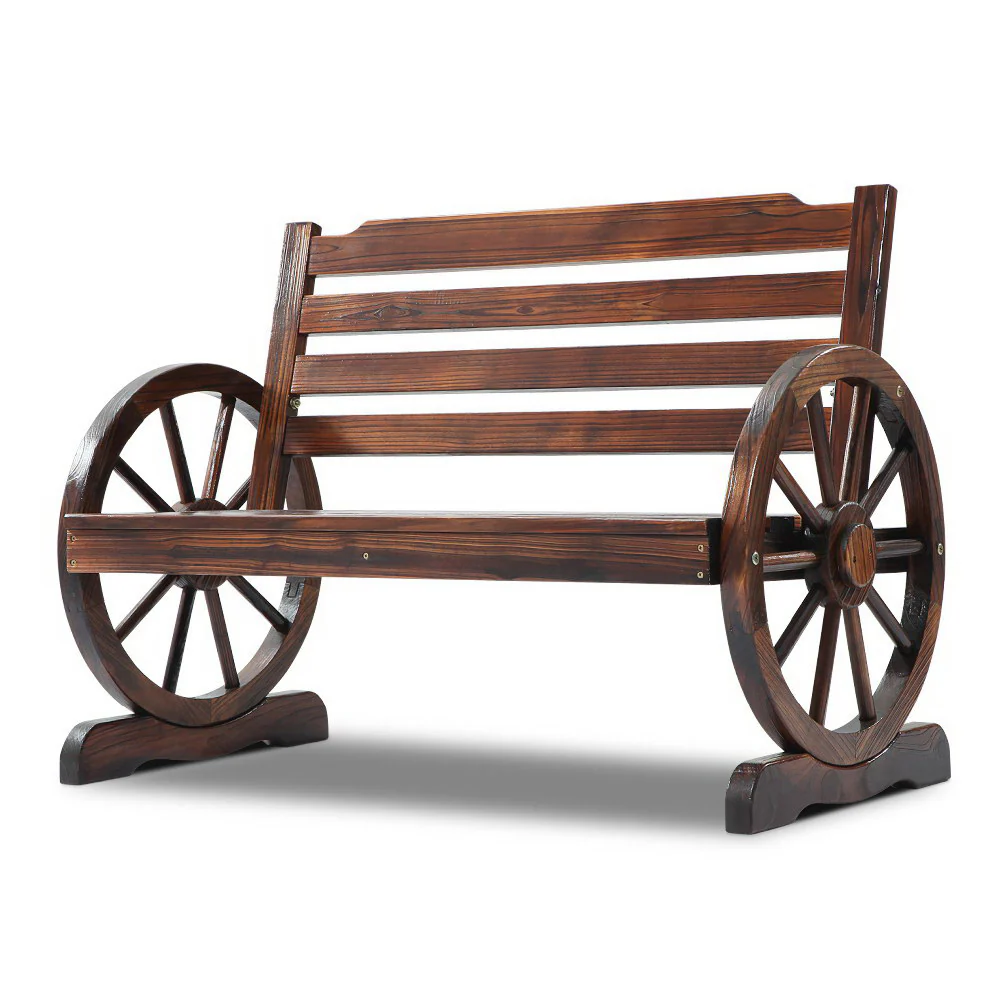 Celestia Wooden Wagon Wheel Bench - Brown - Nurns