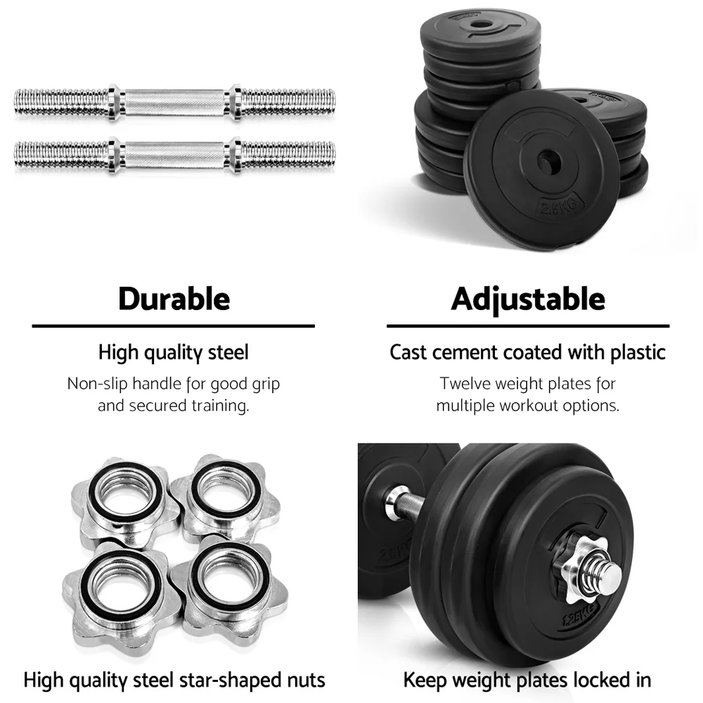 Everfit 30kg Dumbbell Set Weight Plates Dumbbells Lifting Bench - Nurns