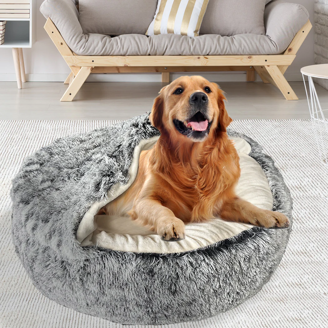 XLarge Dog Beds Pet Calming Warm Soft Plush - Charcoal - Nurns