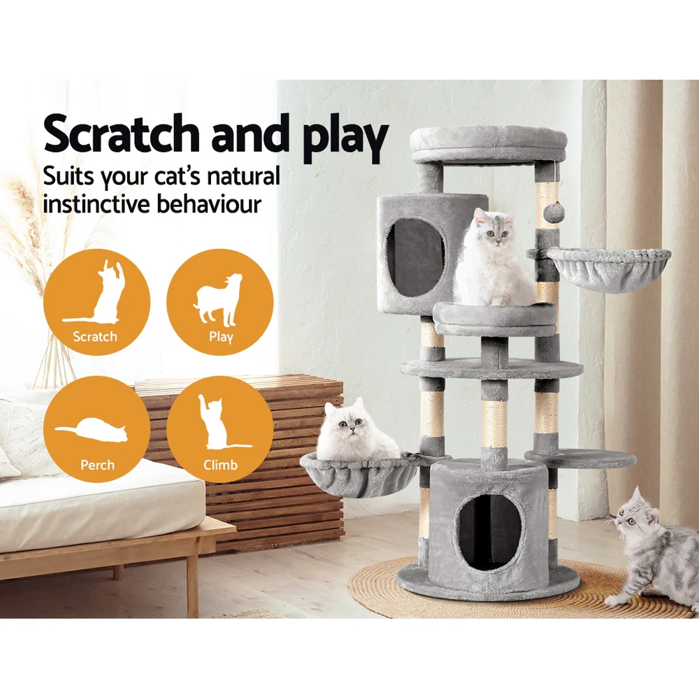 Cat Tree Tower Scratching Post Scratcher Wood Condo House Toys Bed 123cm - Grey - Nurns