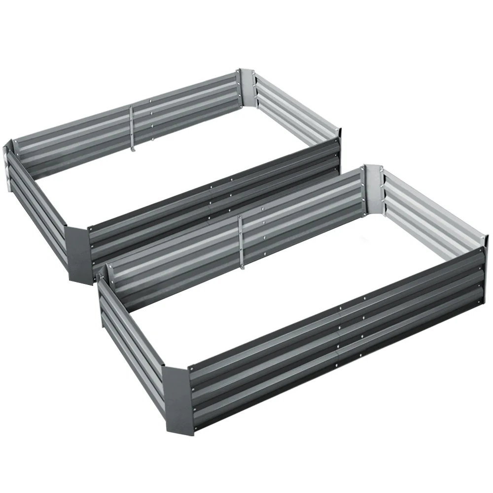 Set of 2 Garden Bed 150x90cm Planter Box Raised Container Galvanised Herb - Nurns