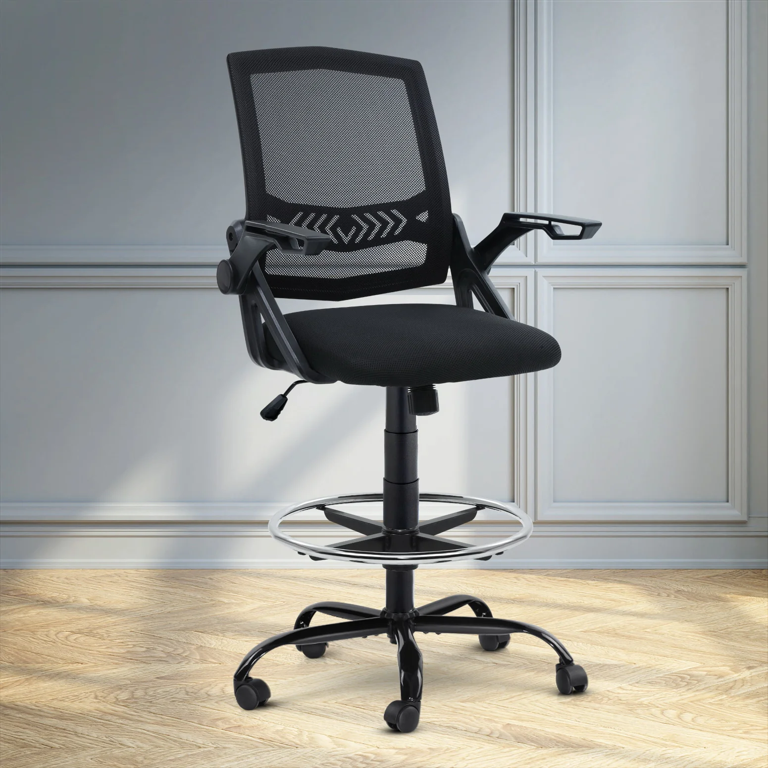Artiss Office Chair Drafting Stool Mesh Chairs Black - Nurns