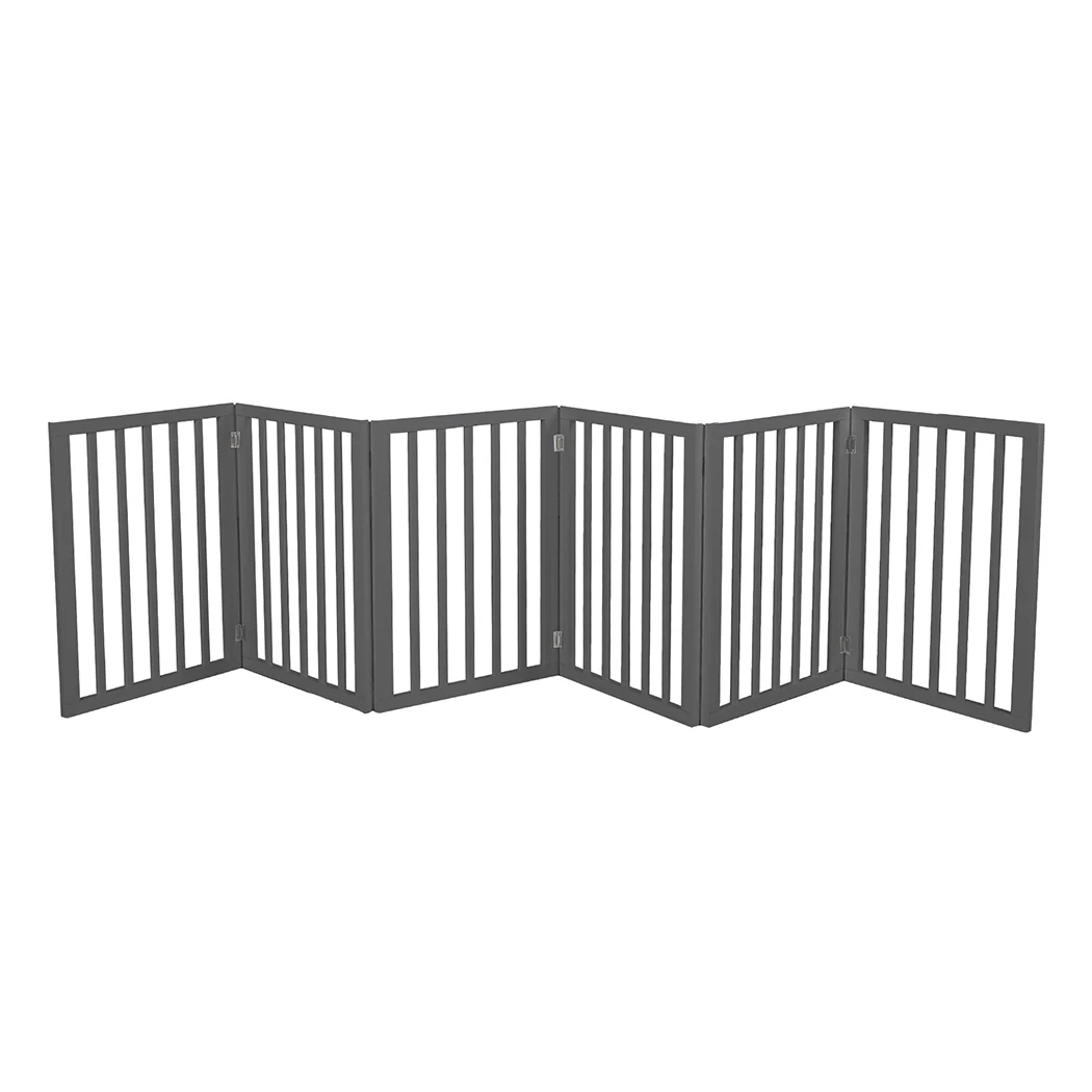 Wooden Pet Gate Dog Fence Safety Stair Barrier Security Door 6 Panels Grey - Nurns