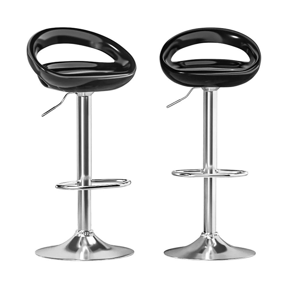 Set of 2 Lyon Bar Stools Kitchen Swivel Gas Lift Stool Leather Dining Chairs - Black - Nurns