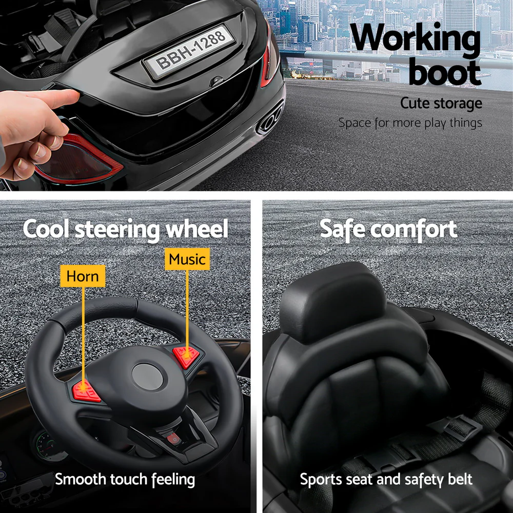 Kids Electric Ride On Car Toys Cars Horn Music Remote Control 12V - Black - Nurns