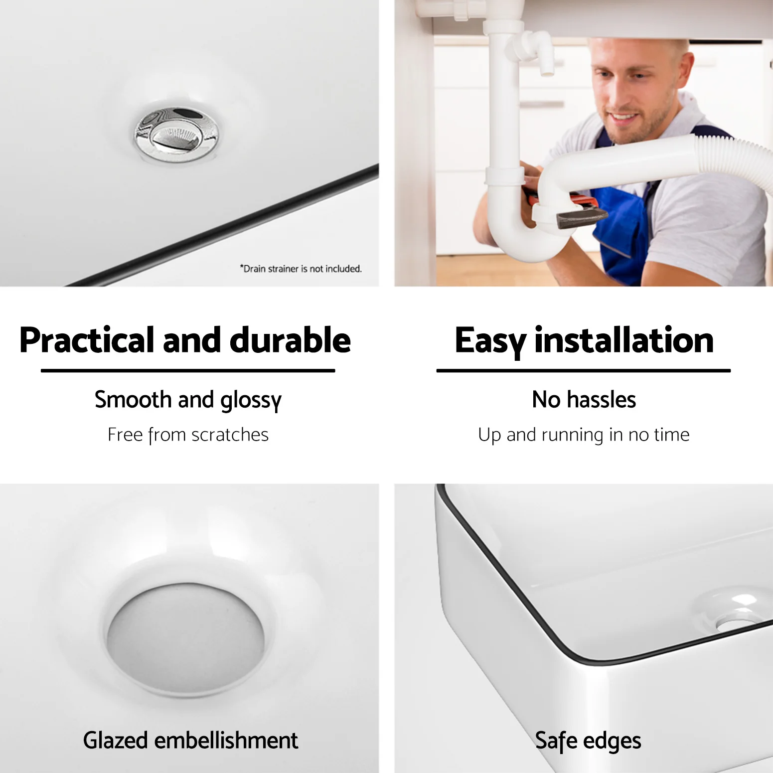 Bathroom Basin Ceramic Vanity Sink Hand Wash Bowl Above Counter 48x37cm - Nurns