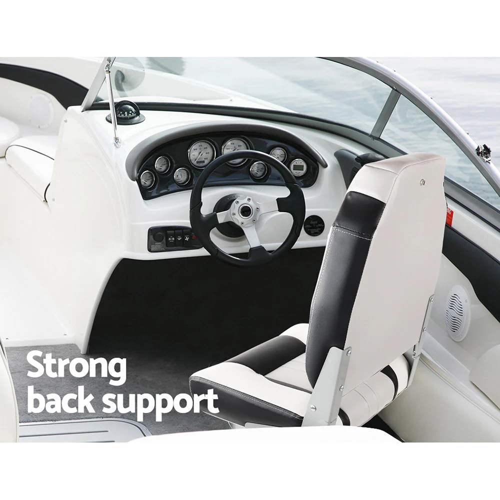 Set of 2 Folding Boat Seats Marine Seat Swivel High Back 12cm Padding Grey - Nurns