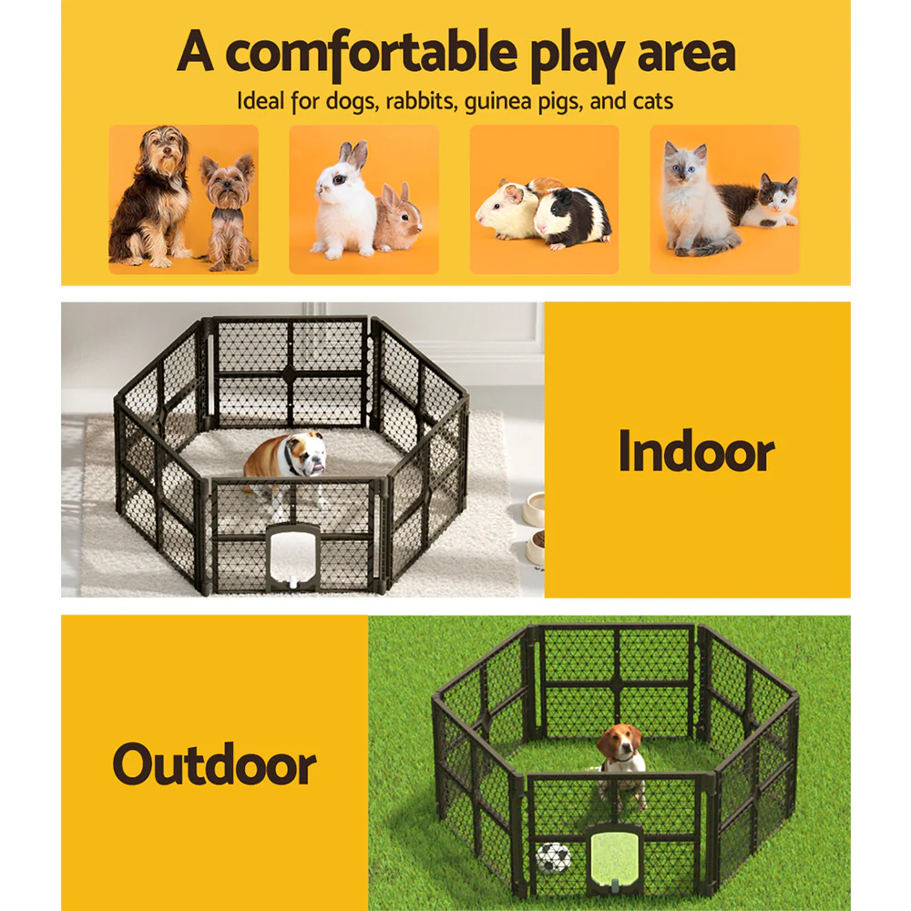 Pet Dog Playpen Enclosure 6 Panel Fence Puppy Cage Plastic Play Pen Fold - Nurns