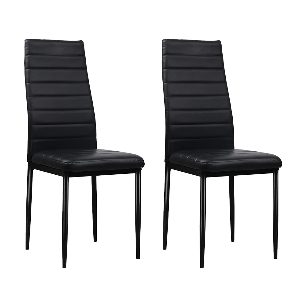 Briley Set of 4 Dining Chairs Leather Channel Tufted - Black - Nurns