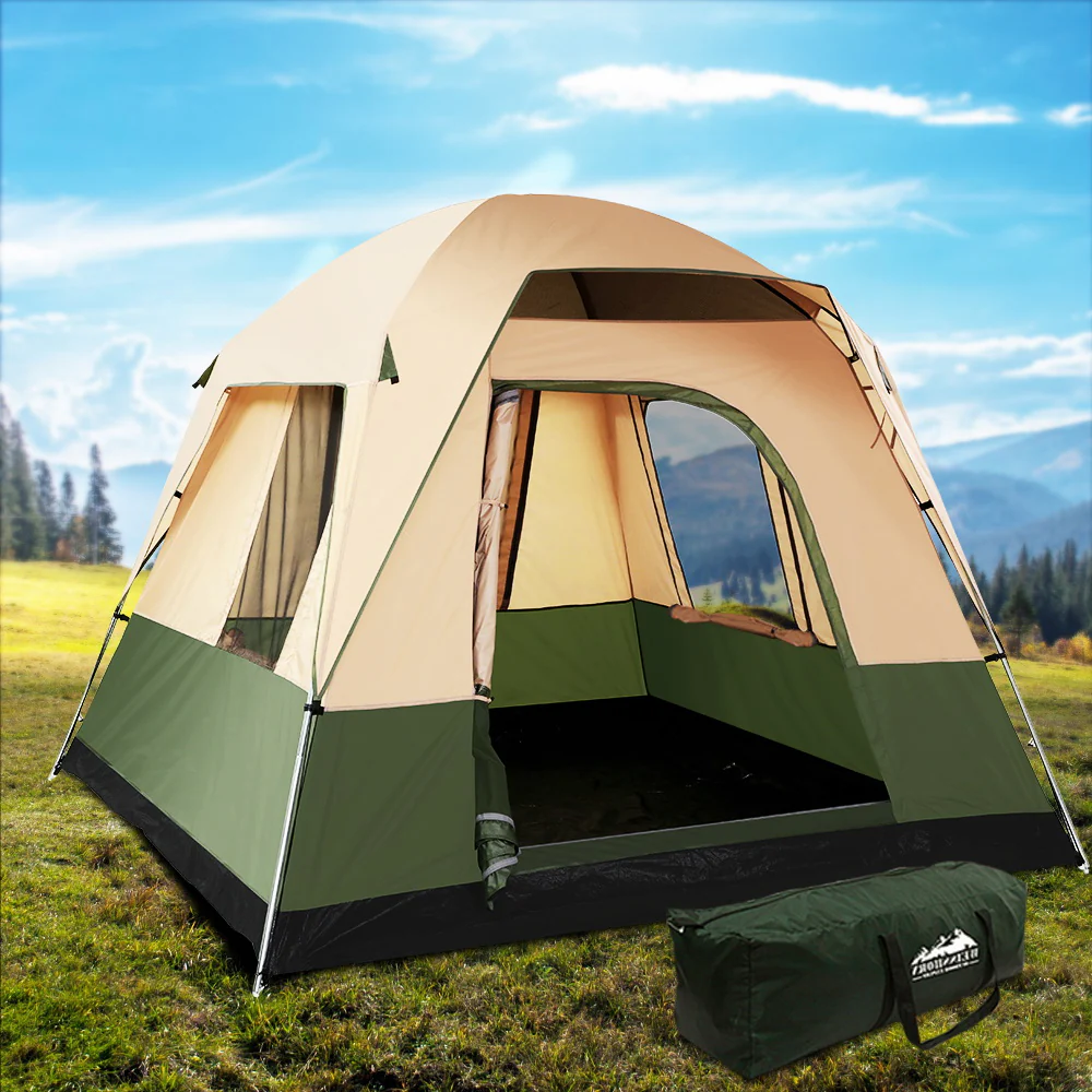 Family Camping Tent 4 Person Hiking Beach Tents Green - Nurns
