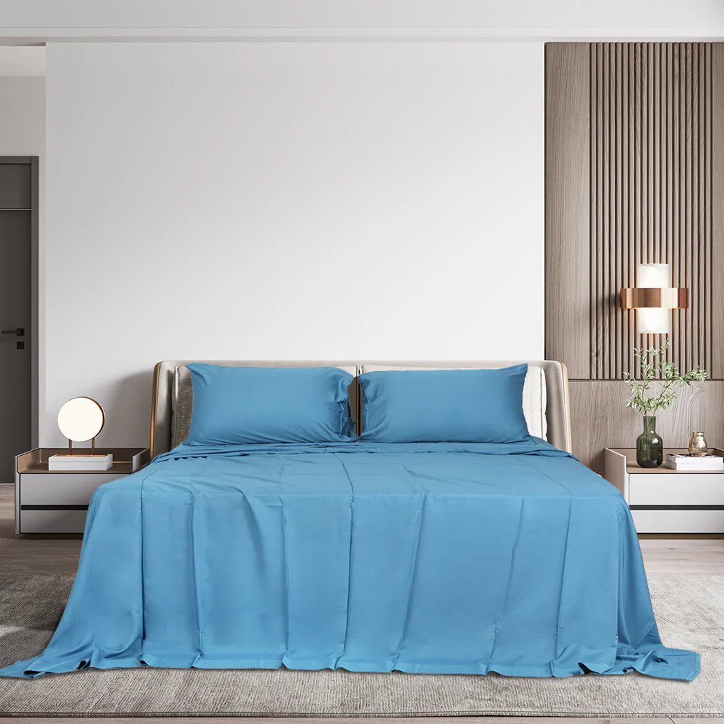 Queen Dreamz 4pcs Size 100% Bamboo Bed Sheet Set Blue - Nurns