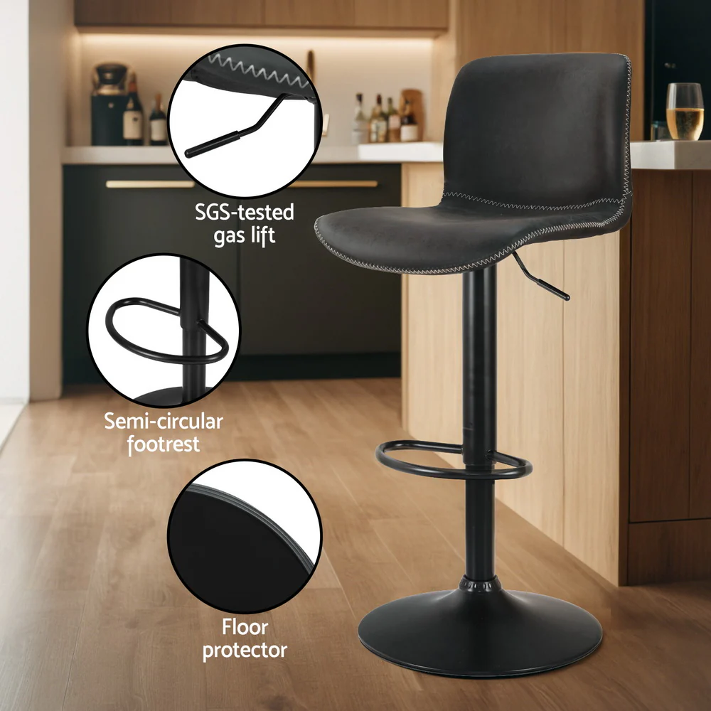 Set of 4 Karachi Bar Stools Kitchen Swivel Gas Lift Chairs - Black - Nurns