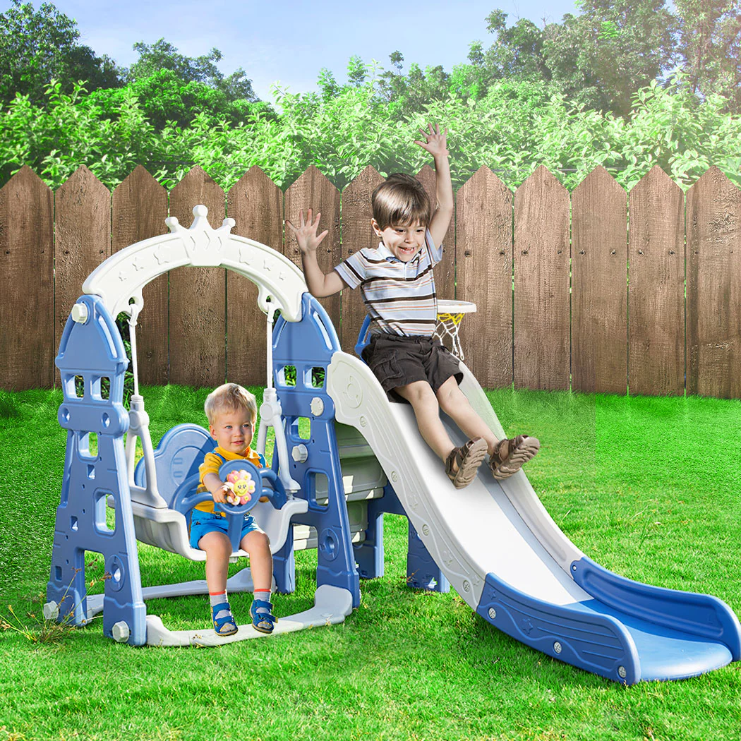Kids Slide Swing Basketball Ring Hoop Activity Centre Toddlers Play Set Outdoor - Nurns