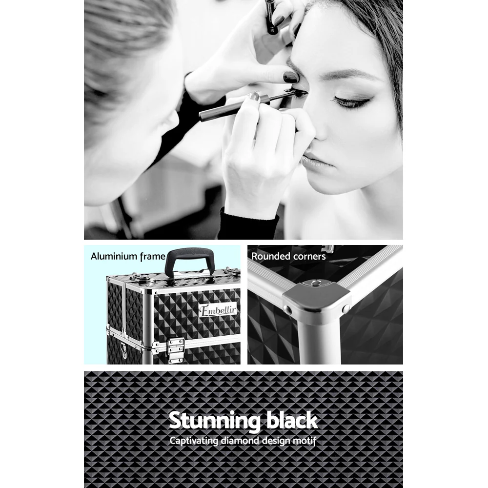 Portable Cosmetic Beauty Makeup Case - Diamond Black - Nurns