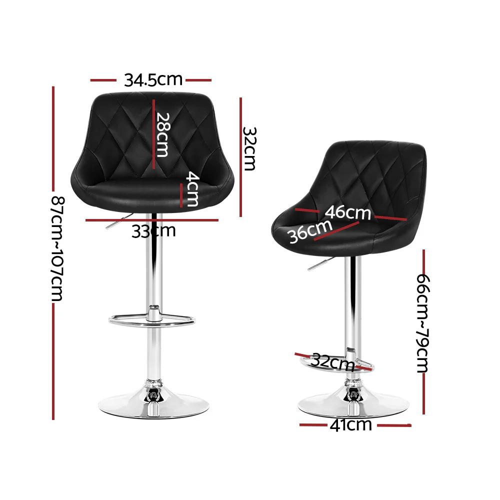 Set of 4 Corfu Bar Stools PU Leather Diamond Style - Black - Nurns