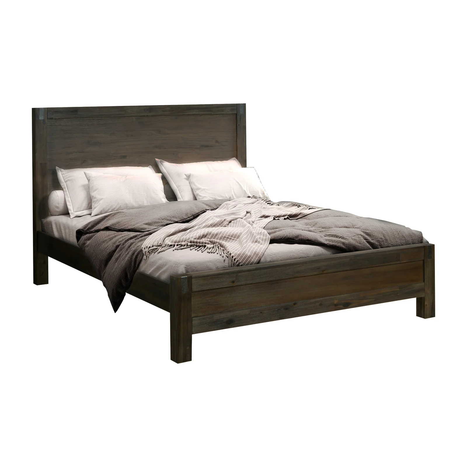 Allison Solid Wood Veneered Acacia Timber Slat Bed Frame - Chocolate Queen - Nurns