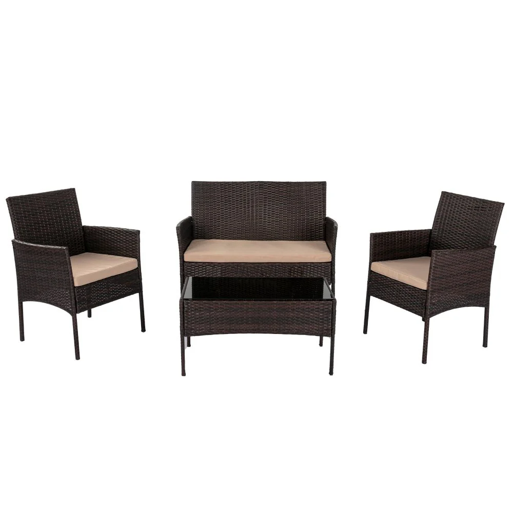 Avery 4-Seater Wicker 4-Piece Outdoor Lounge Set - Black - Nurns