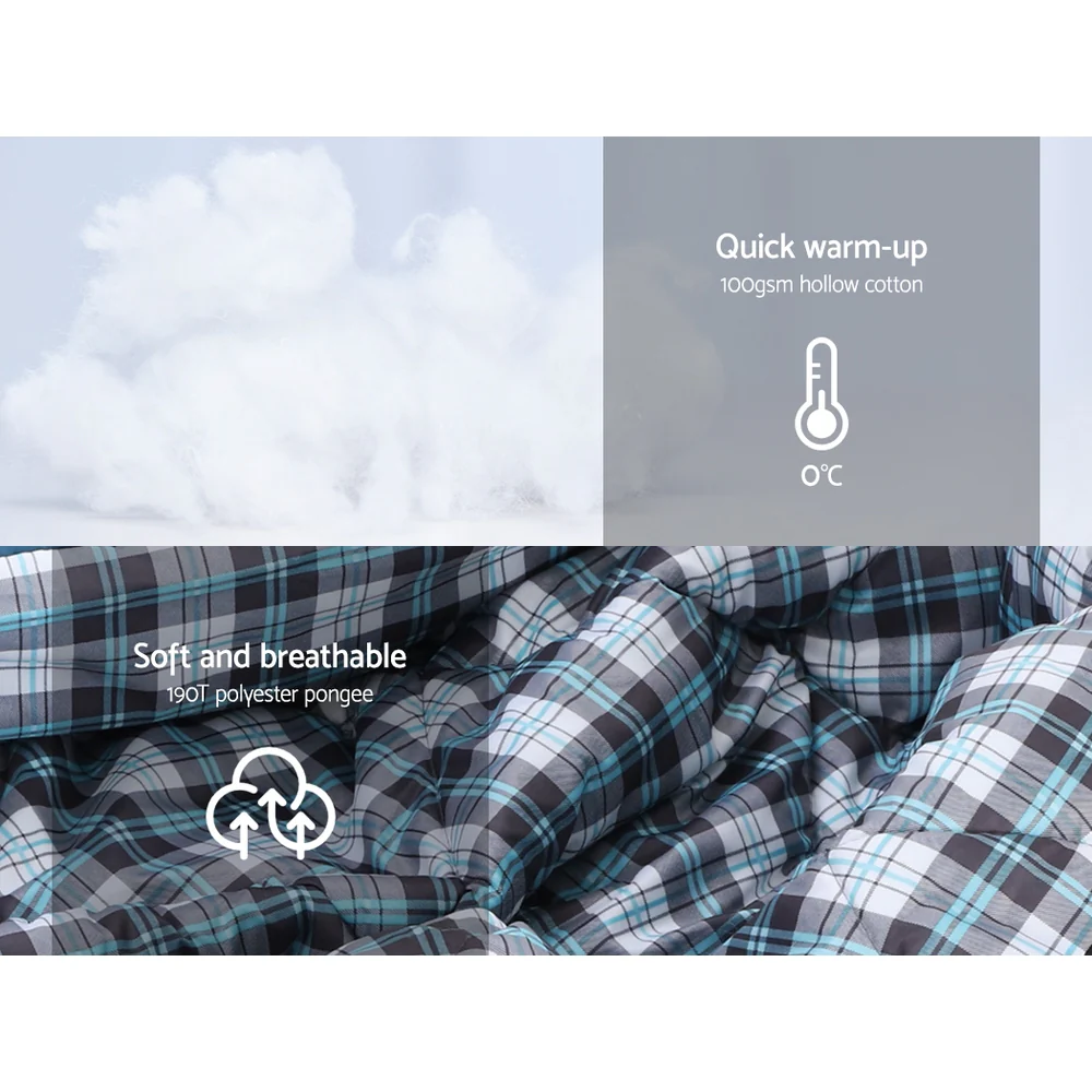 Sleeping Bag Single Thermal Camping Hiking Tent Blue - Nurns