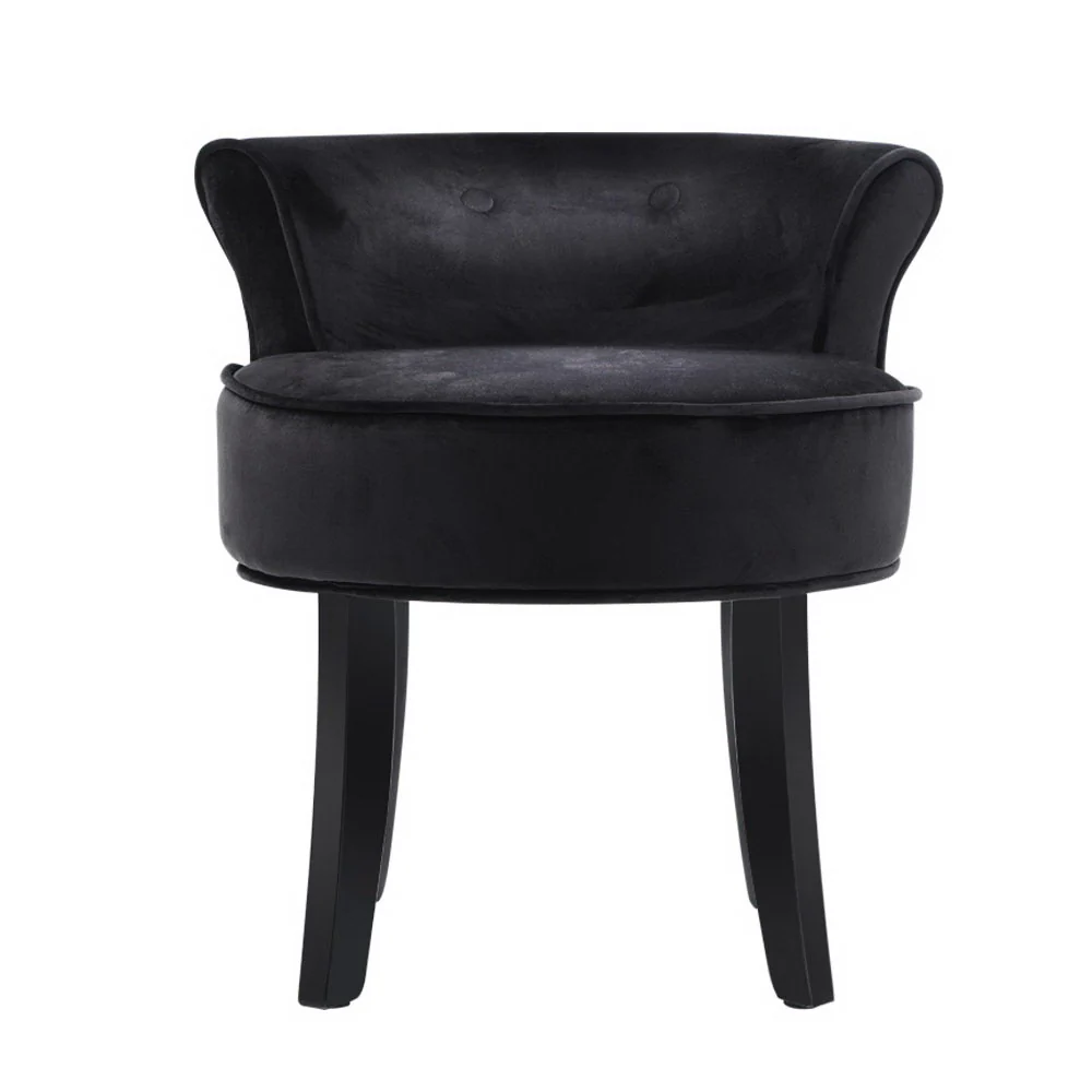 Velvet Vanity Stool Backrest Stools Dressing Table Chair Makeup Bedroom Black - Nurns