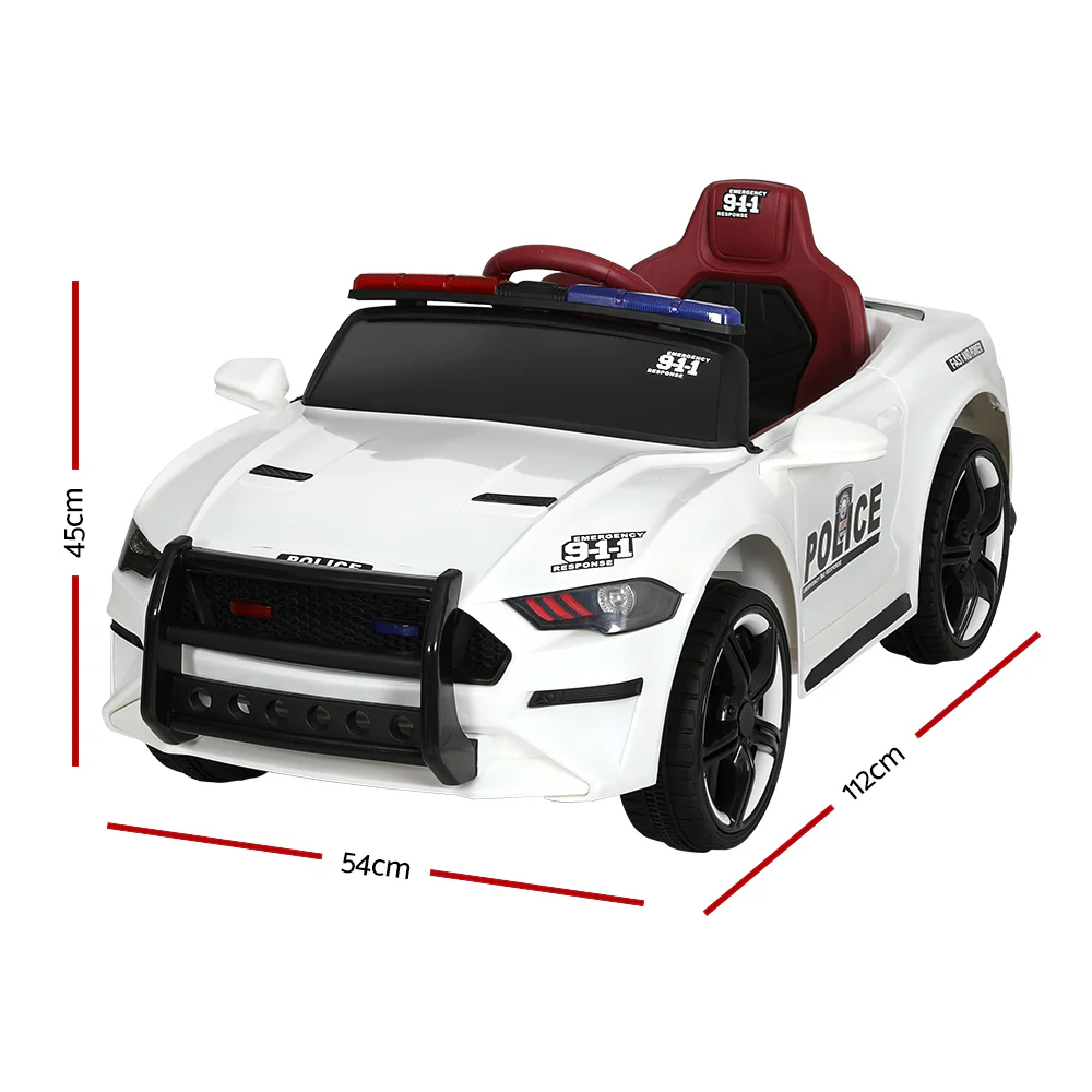 Kids Ride On Car Electric Patrol Police Cars Battery Powered Toys 12V - White - Nurns