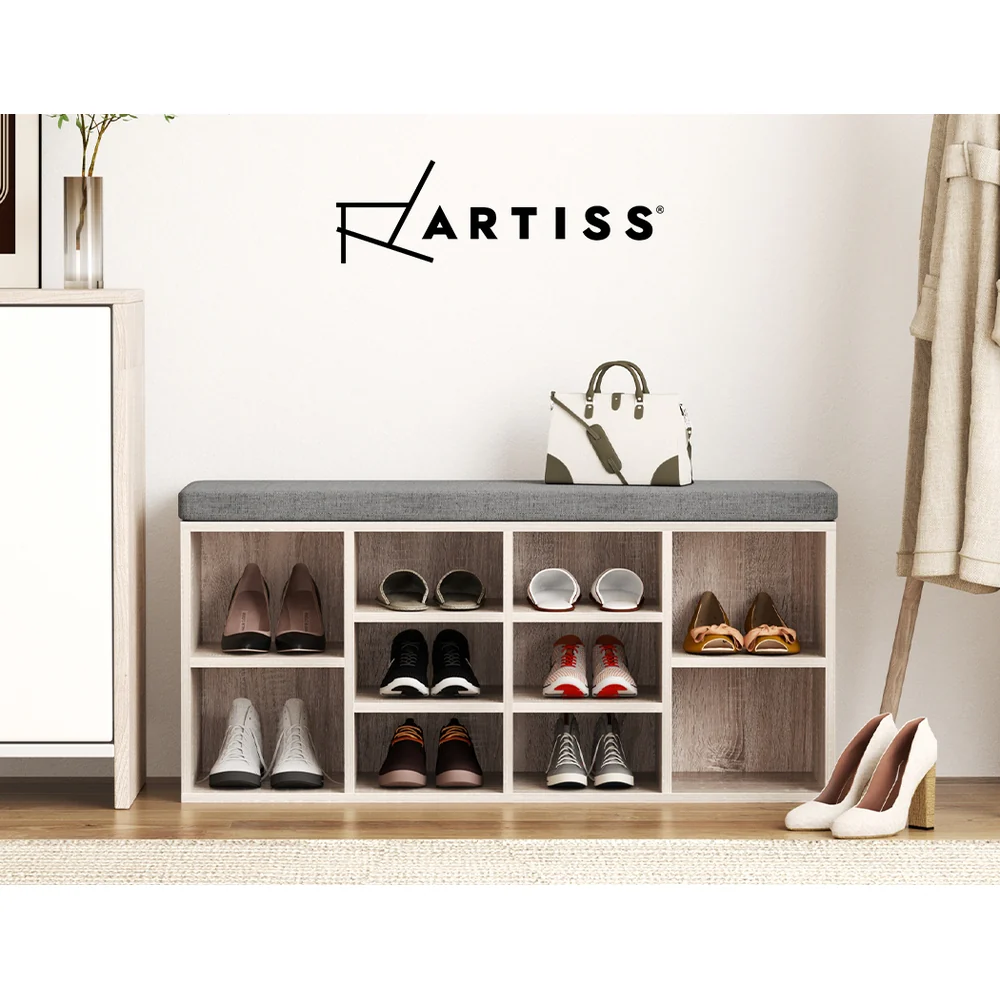 Artiss Shoe Rack Cabinet Shoe Bench Fabric Seat Pine BOA - Nurns