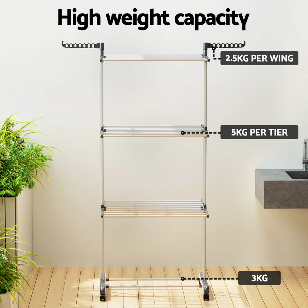 Clothes Airer Drying Rack 173cm Coat Hanger Foldable - Nurns