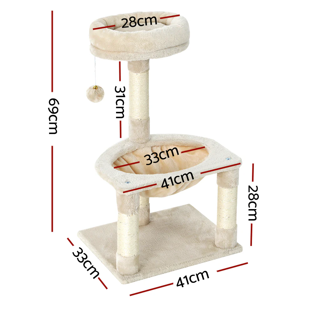 Cat Tree Tower Scratching Post Scratcher Wood Condo Toys House Bed 69cm - Beige - Nurns