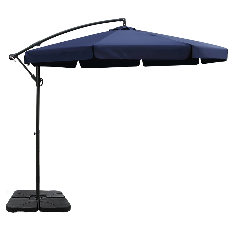Instahut 3m Outdoor Umbrella w/Base Cantilever Garden Beach Patio Navy - Nurns