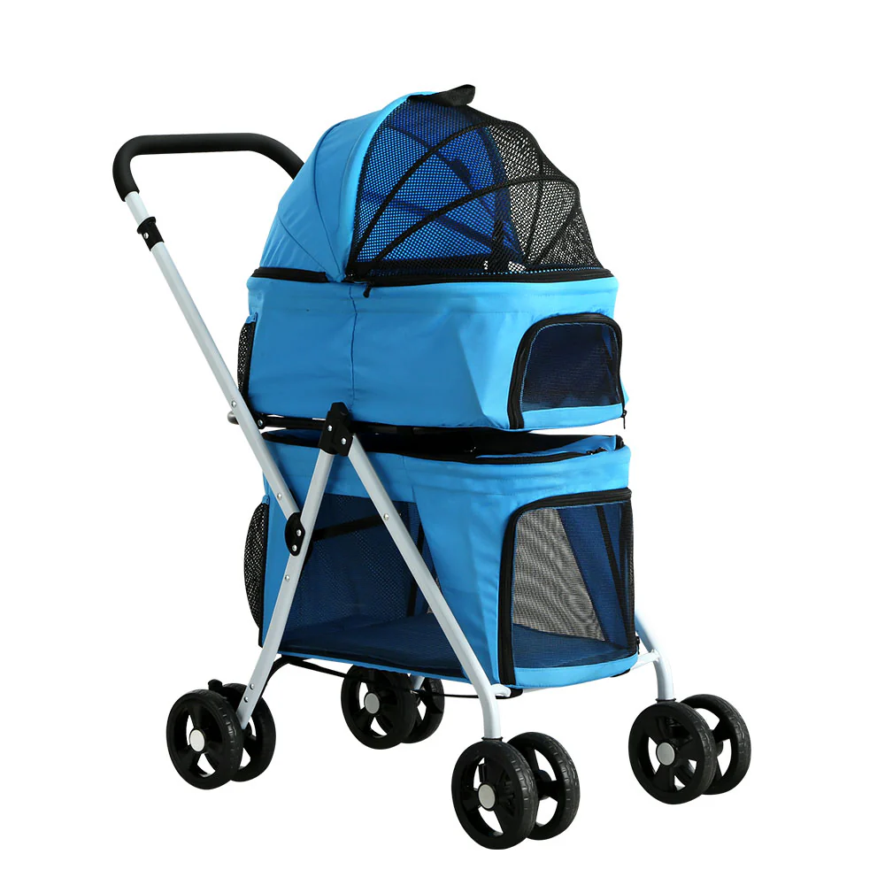 Pet Stroller Dog Pram Cat Carrier Travel Foldable 4 Wheels Double Large - Nurns
