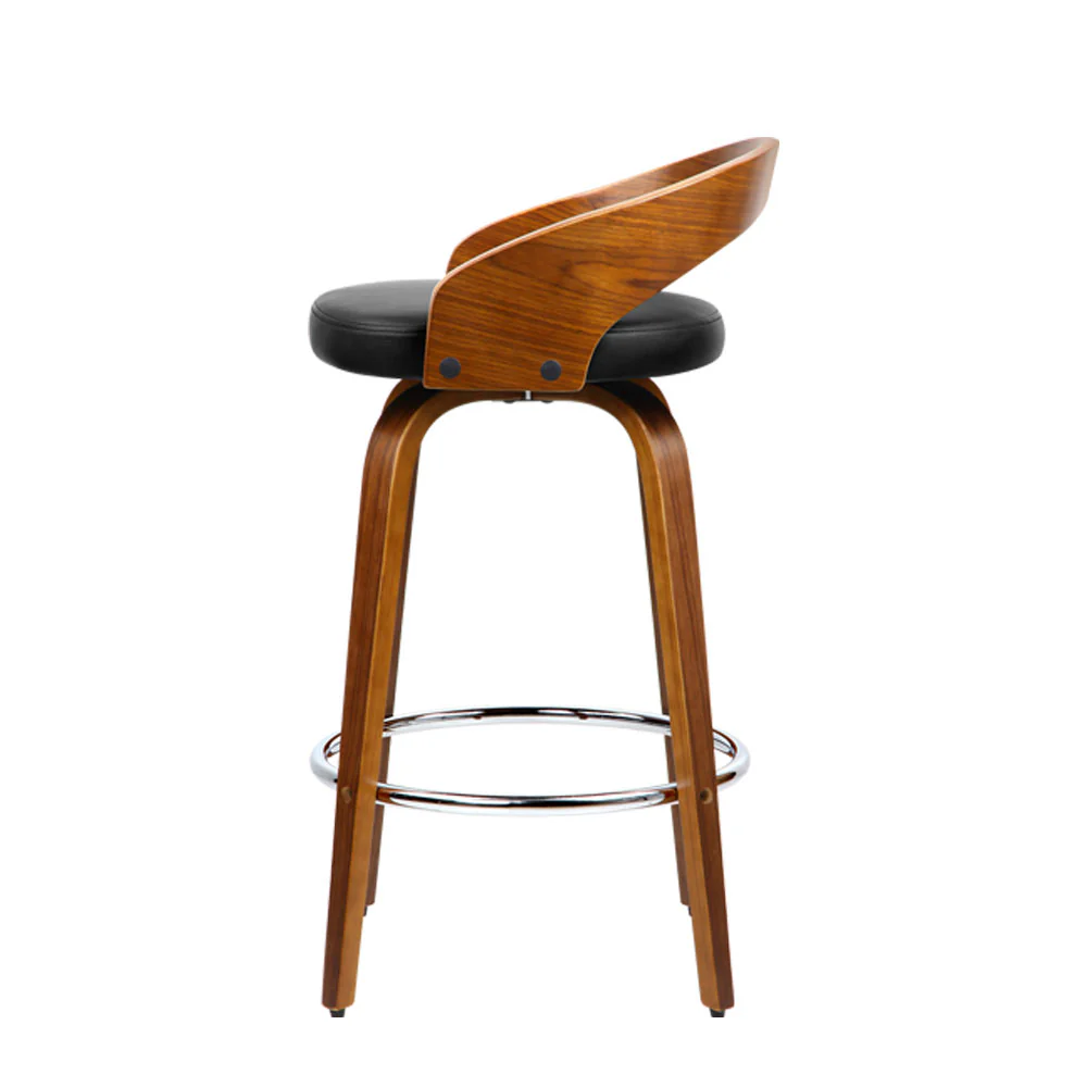 Set of 2 Alicante Walnut Wood Bar Stools - Black & Brown - Nurns