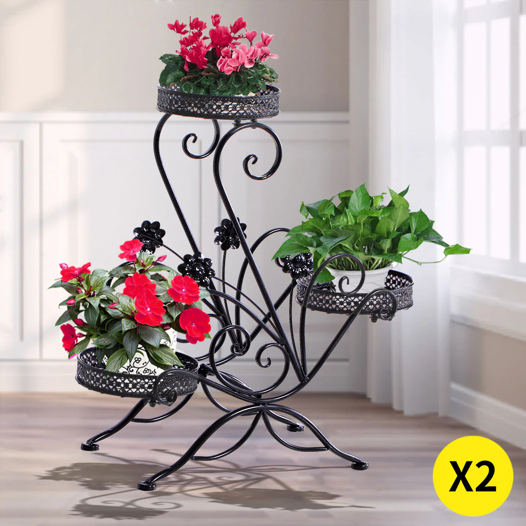 Set of 2 Plant Stand Outdoor Indoor Flower Pot Metal Corner Shelf Garden Home Decor AU - Nurns